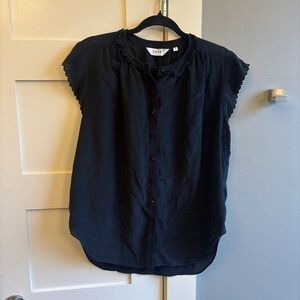 Joie medium 100% silk black scallop ruffle edge blouse